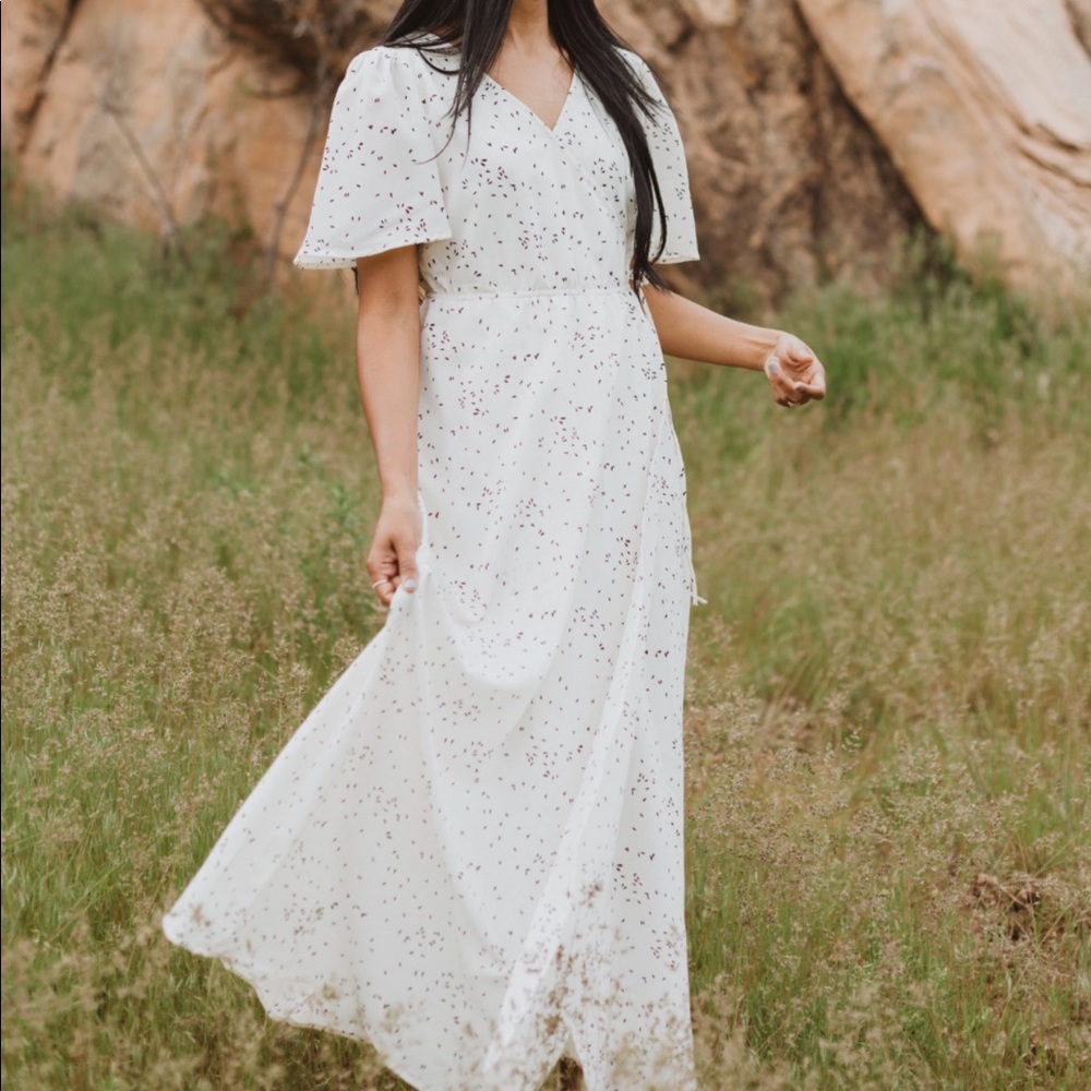 Piper & Scoot white Schilling dot wrap dress